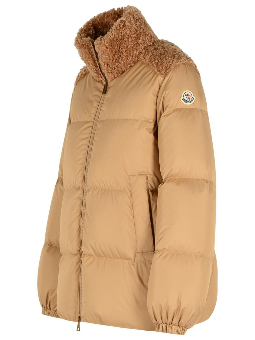 Moncler Beige Polyester 'Esnaie' Teddy Trim Short Down Jacket