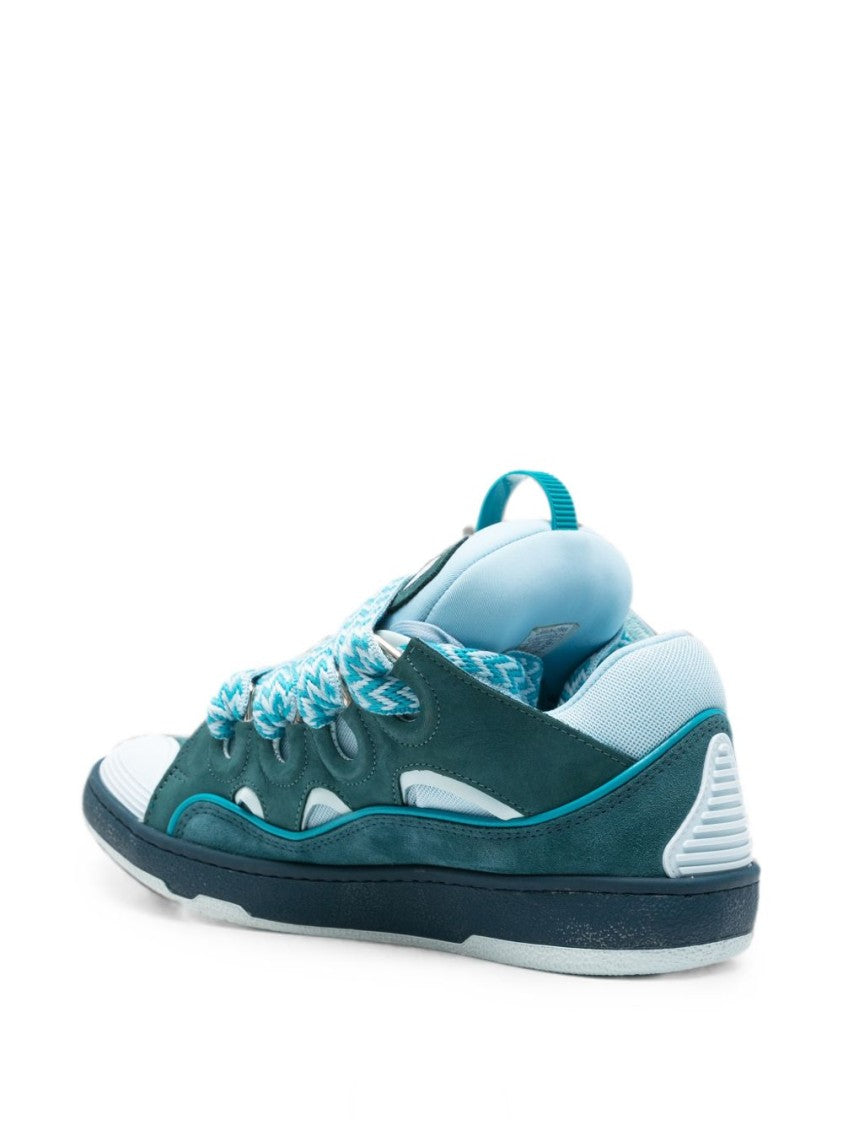 Lanvin Petrol Blue Low-Top Sneakers With Panelled Design