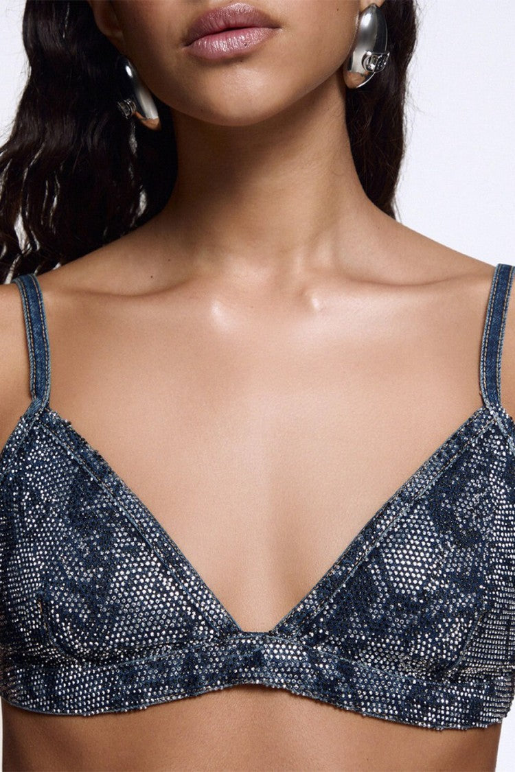 Liu Jo X Capsule 1 Elodie Blue Snake-Print Studded Cotton Bralette