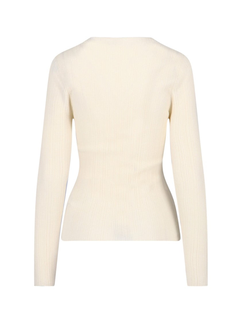 Tonywack Semi-Sheer Cream Knit Top With Round Neckline