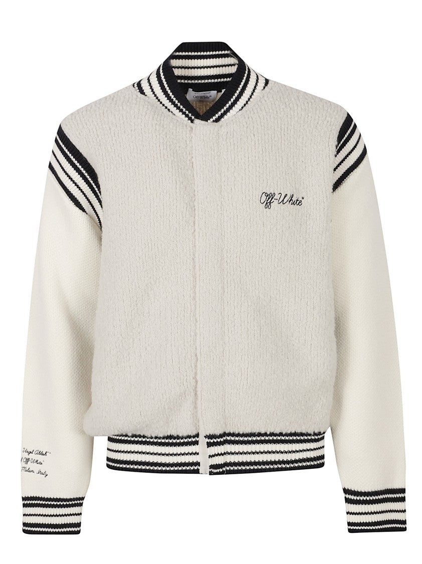 Off-White Textured Wool And Alpaca Blend Varsity Jacket