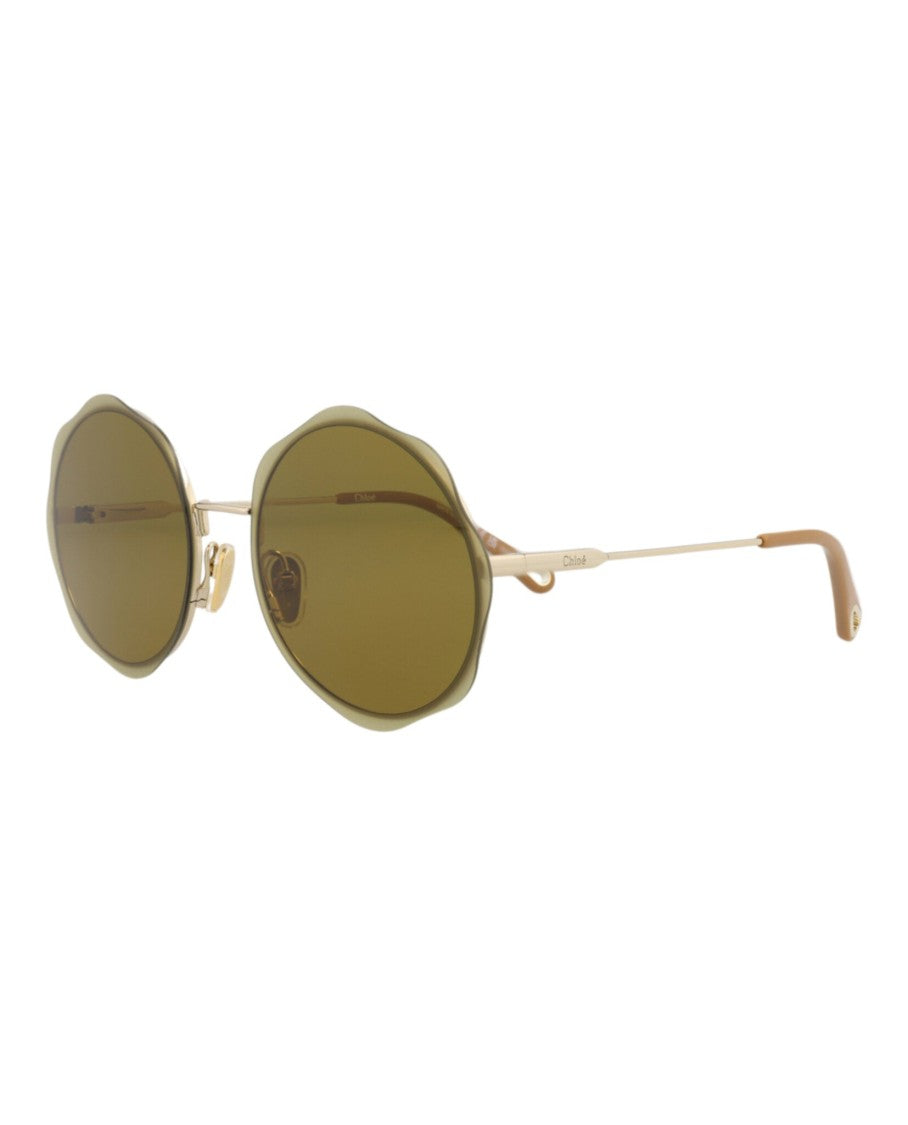 Chloé Round-Frame Metal Sunglasses With Wavy Design