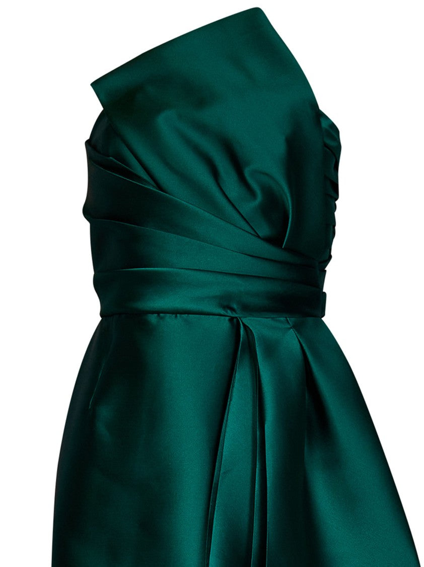 Alberta Ferretti Green Midi Bustier Dress Oversized Bow