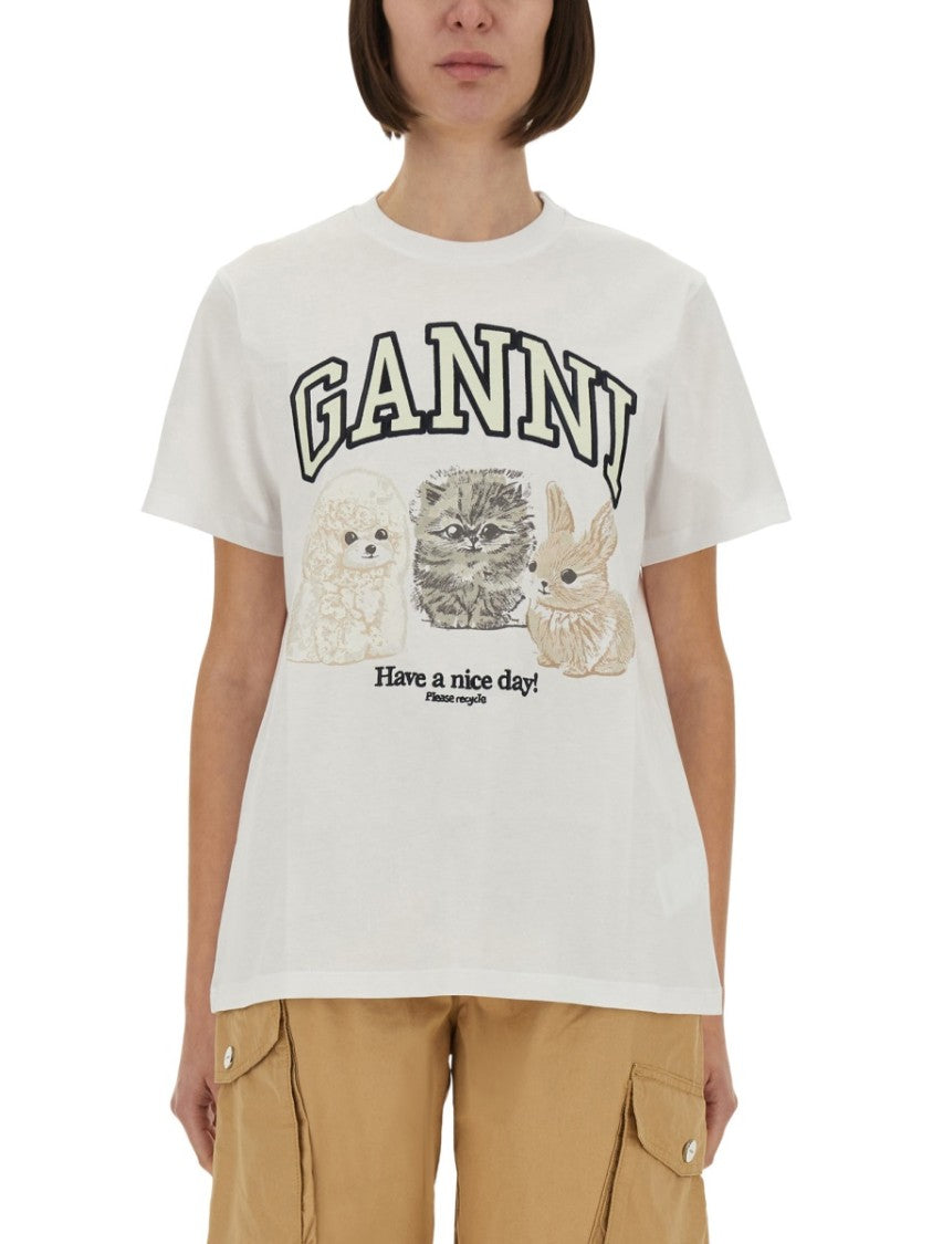 Ganni Playful Graphic Print Relaxed Fit Ganni T-Shirt