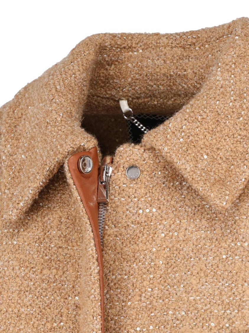 Kiton Beige Boucle Wool-Blend Zip Jacket