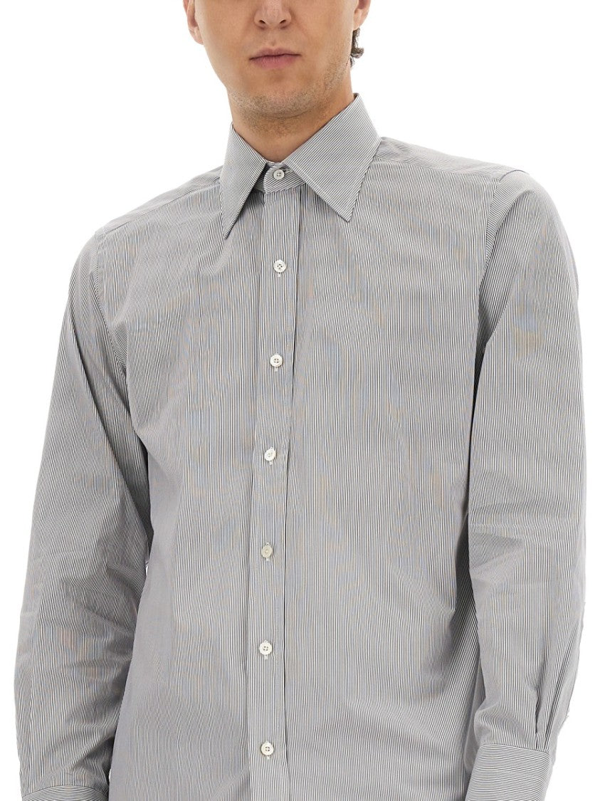 Tom Ford Slim Fit Grey Shirt With Striped Pattern