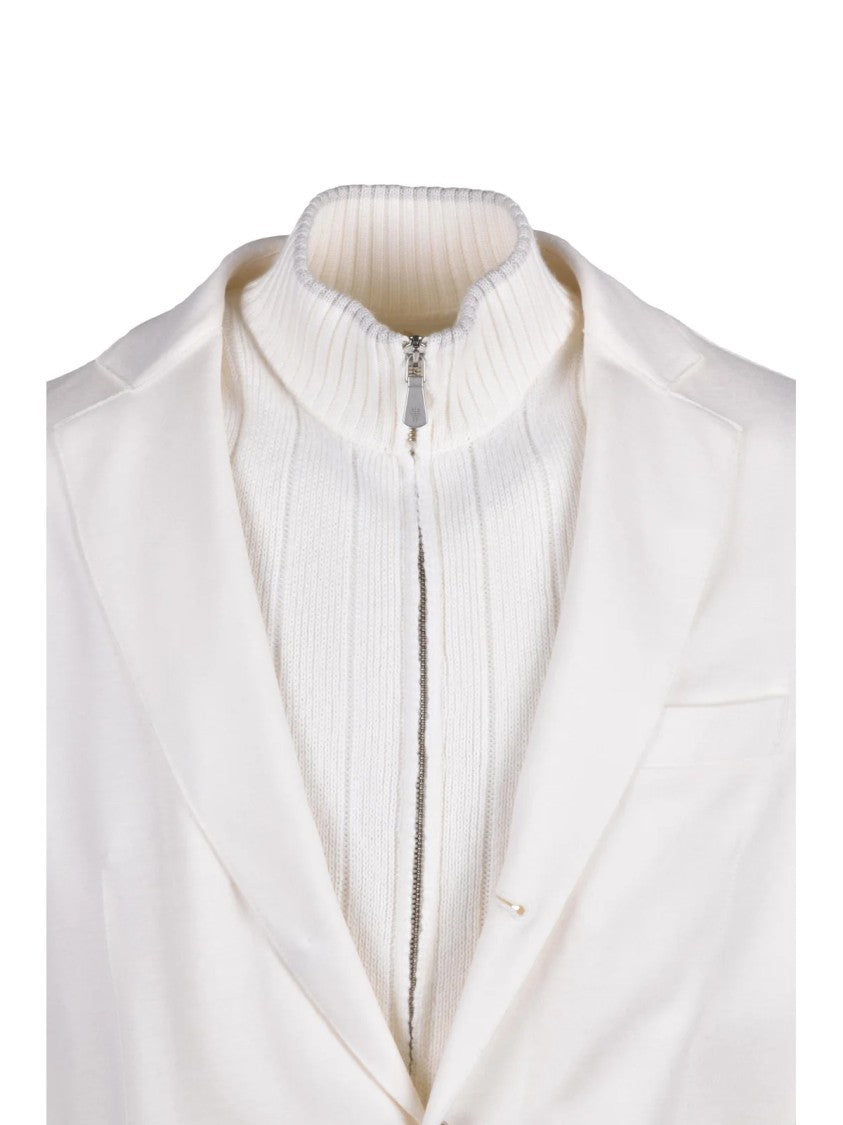 Eleventy Light Knit Blazer With Removable Lapel And Button Closure