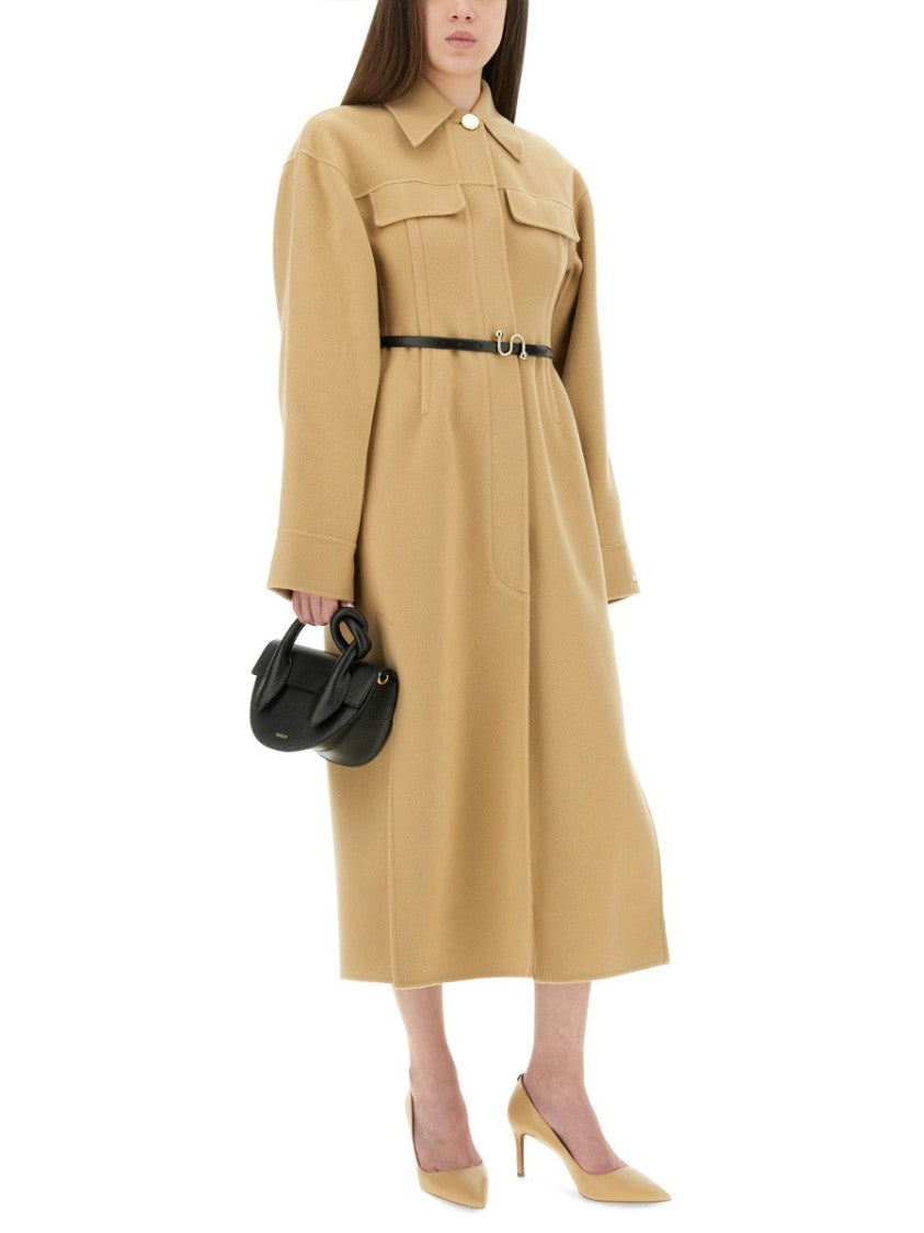 Sportmax Oil Fitted Structured Virgin Wool Coat
