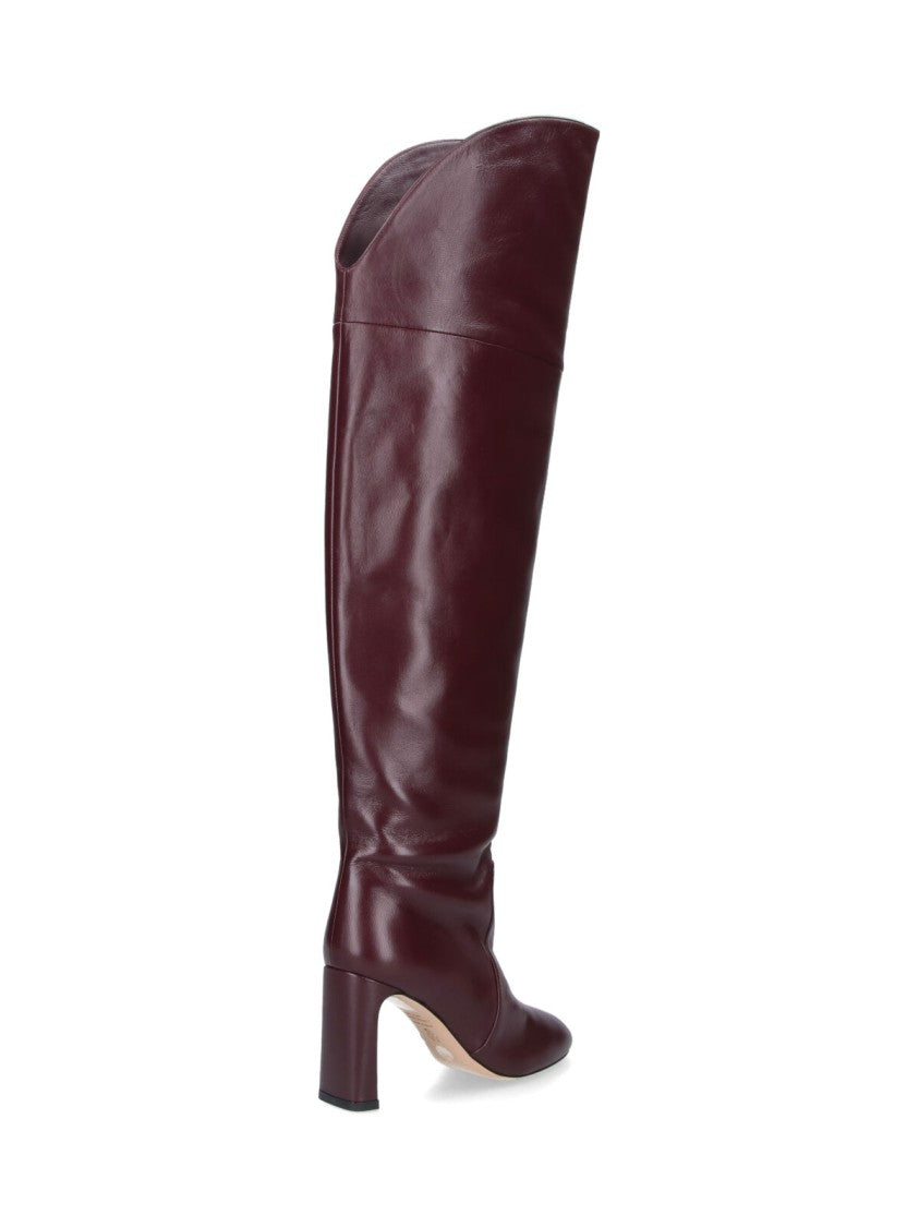 Stuart Weitzman Knee-High Brown Leather Boots With Polished Finish