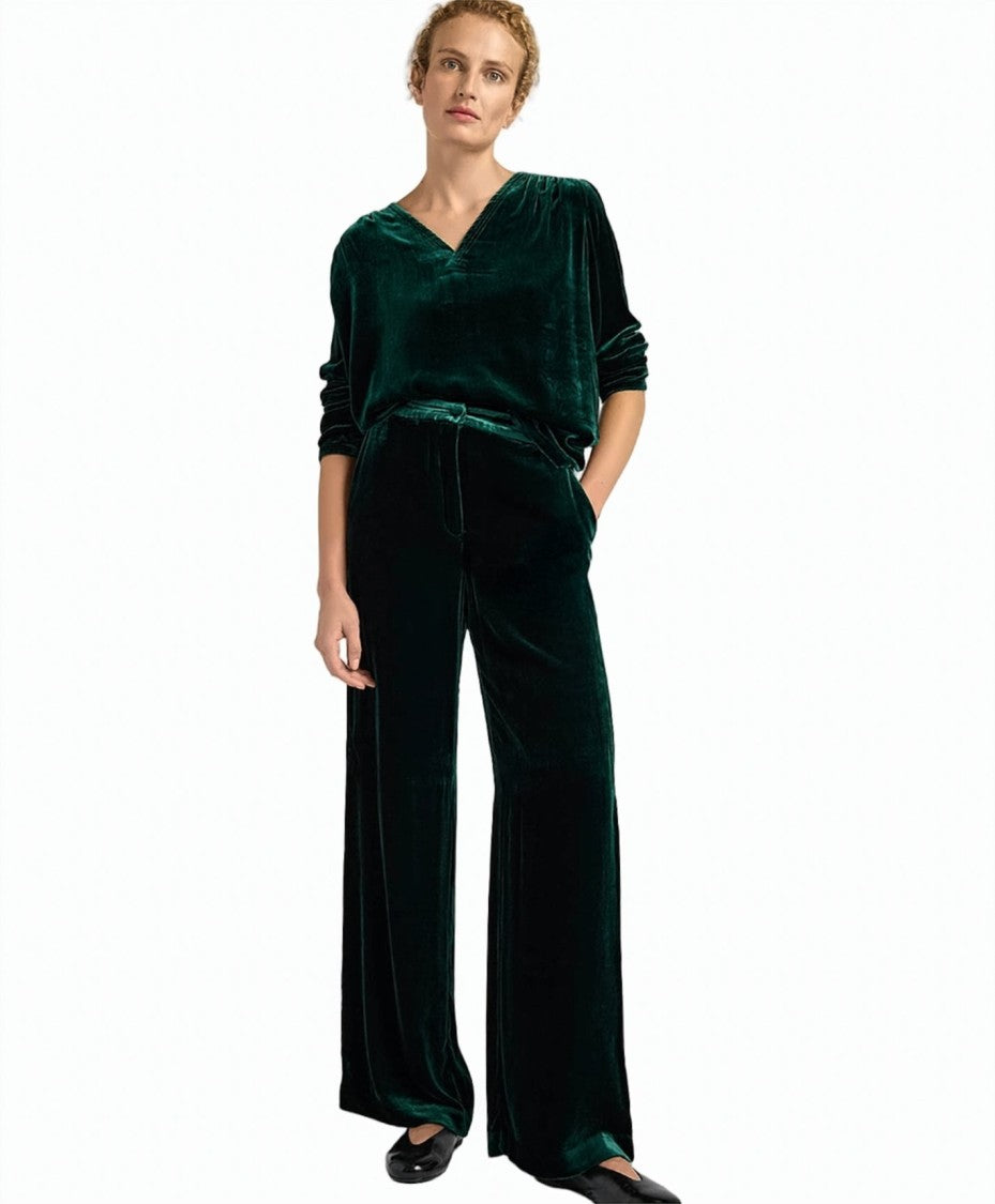 Momonì Viscose-Silk Velvet Wide-Leg Palazzo Pants