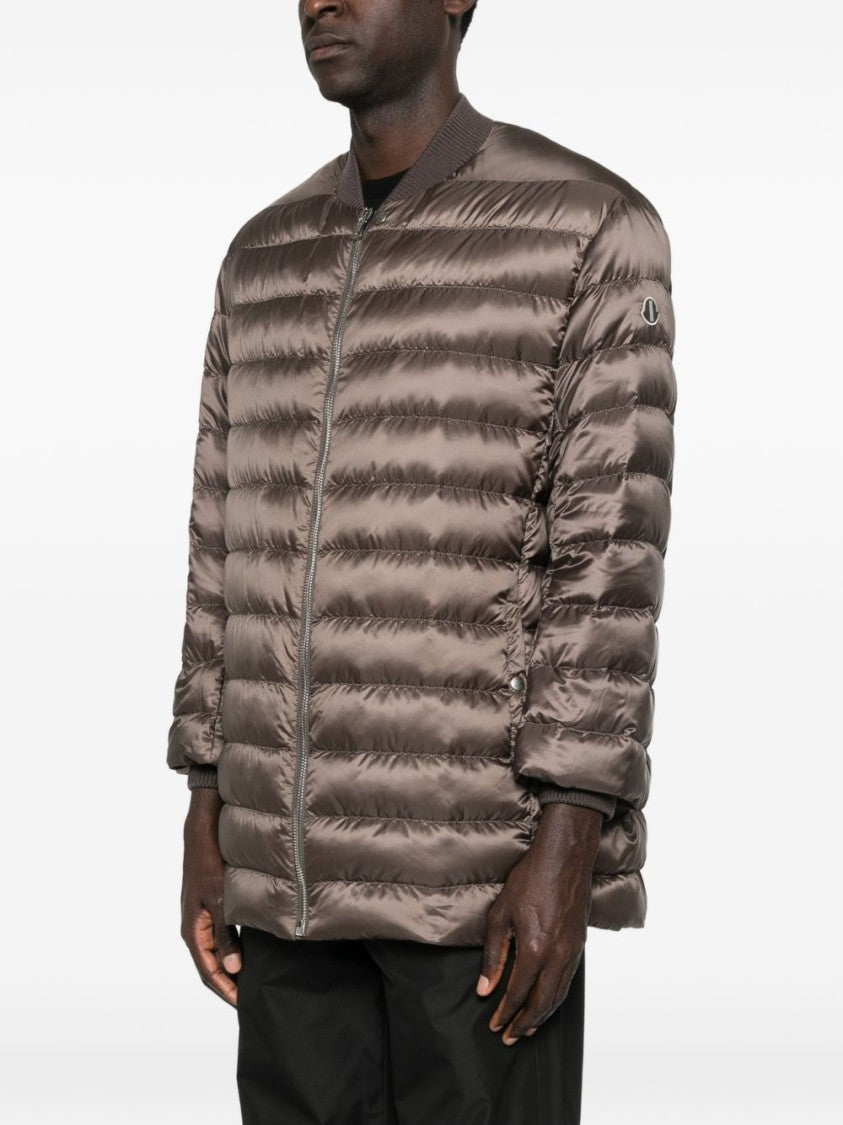 Rick Owens X Moncler Front Zip Fastening Brown Ribbed Hem Padded Coat