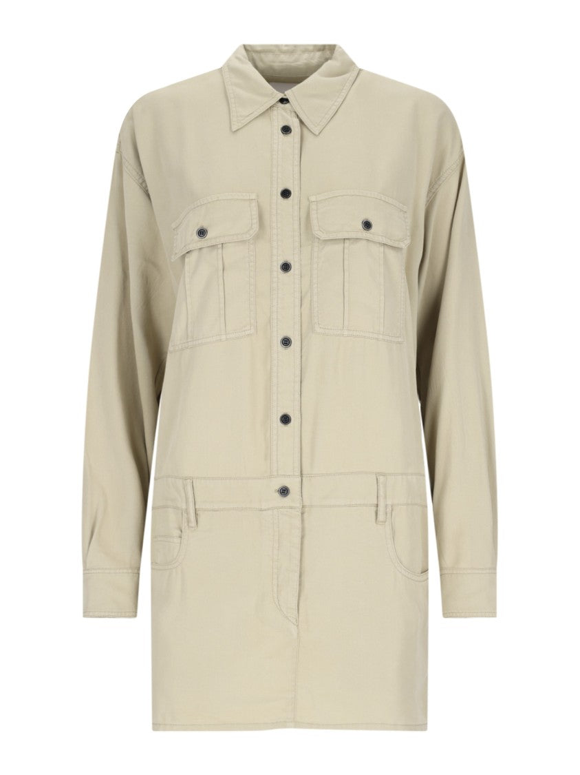 Isabel Marant Étoile Palvina Mini Shirt Dress In Green Lyocell Chambray
