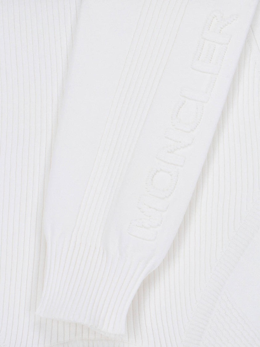 Moncler Grenoble White Ribbed Viscose Blend Logo Sweater