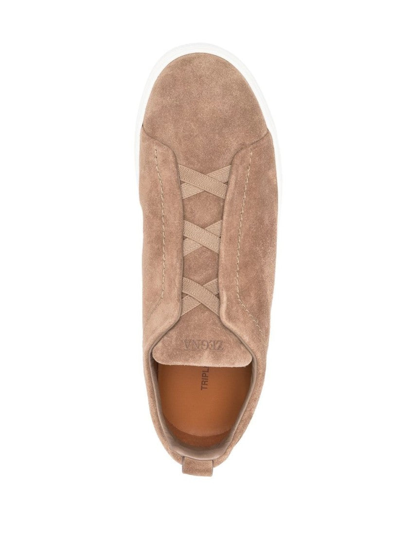 Ermenegildo Zegna Beige Suede Slip-On Shoes With Minimalist Design