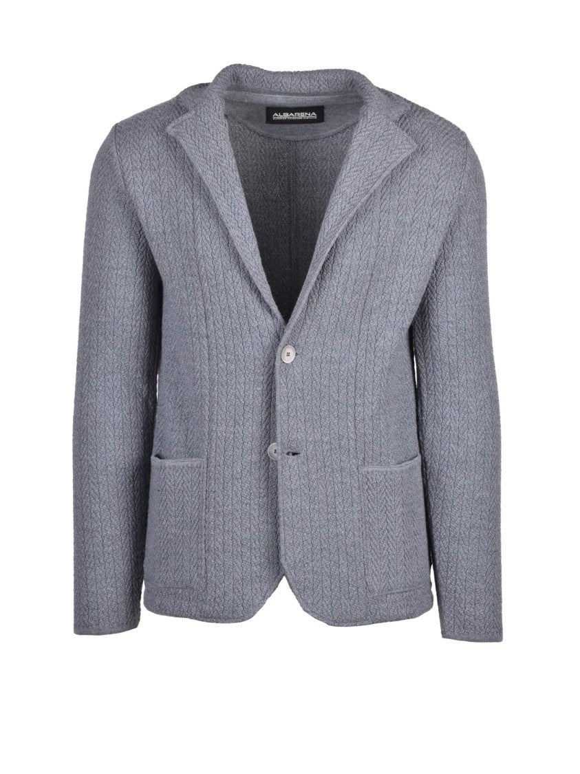 Albarena Grey Textured Merino Wool Knit Blazer
