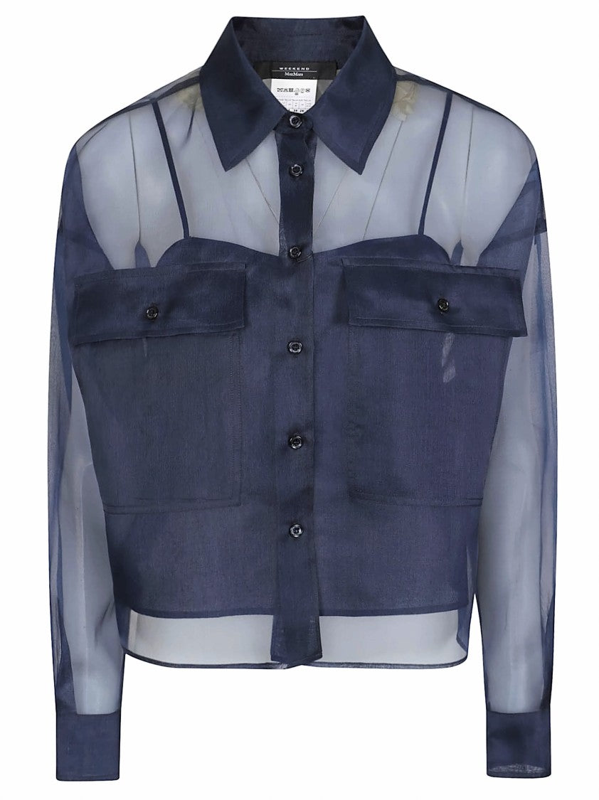 Max Mara Cropped Sheer Silk Shirt With Flap Pockets
