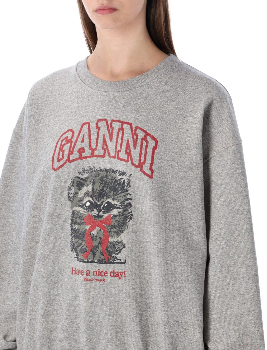 Ganni Grey Kitty Graphic Sweatshirt