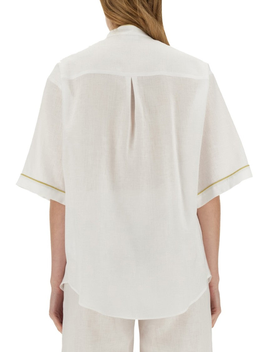 Fabiana Filippi Relaxed Fit White Linen Shirt With Mandarin Collar