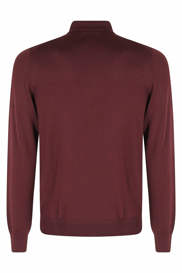 Tagliatore Burgundy Long-Sleeve Merino Wool Polo Shirt