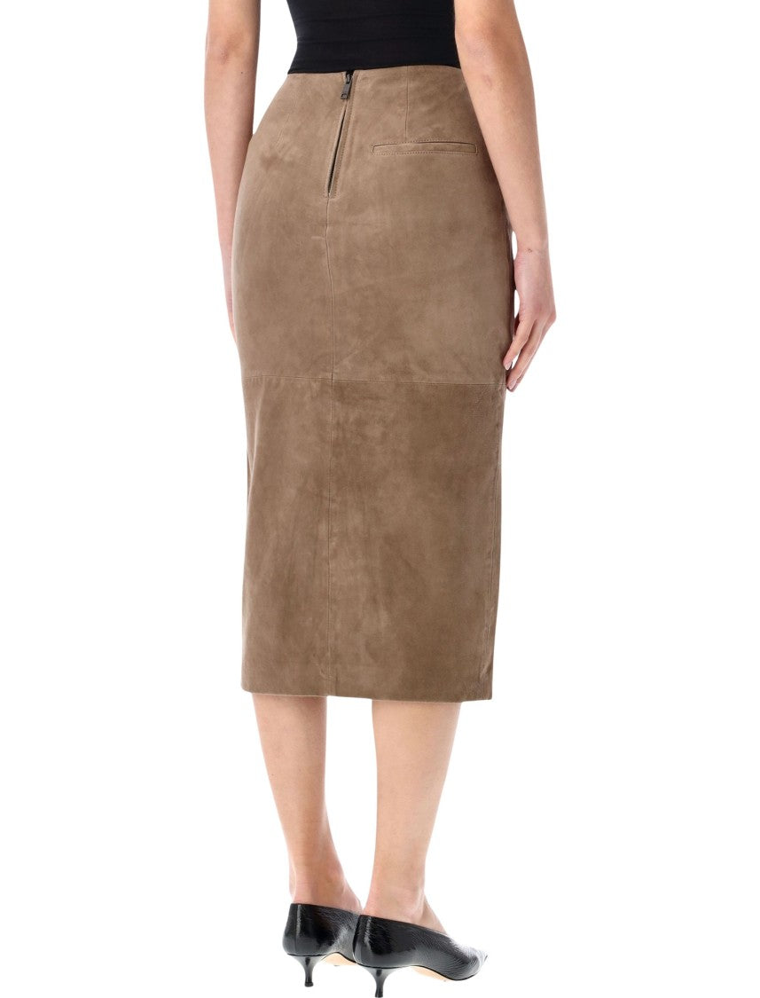 Rotate Suede Midi Pencil Skirt