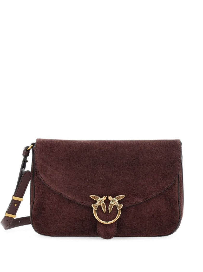 Pinko Rectangular Suede Gold-Detail Shoulder Bag
