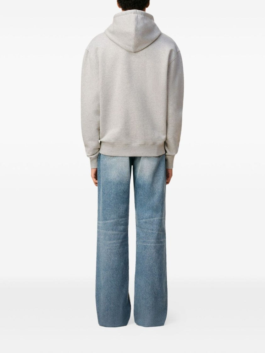 Ami Paris Relaxed-Fit Light Grey Hoodie With Embroidered Heart Detail