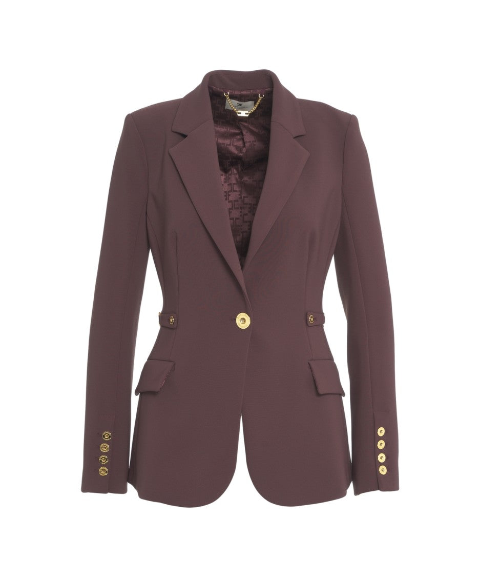 Elisabetta Franchi Burgundy Crêpe Blazer With Mirrored Lapels