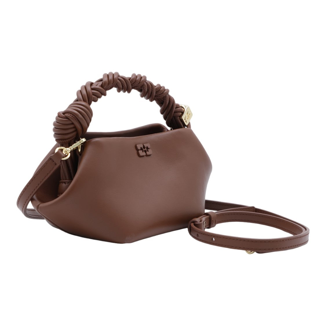 Ganni Geometric Shape Bag With Braided Handle And Gold Accents