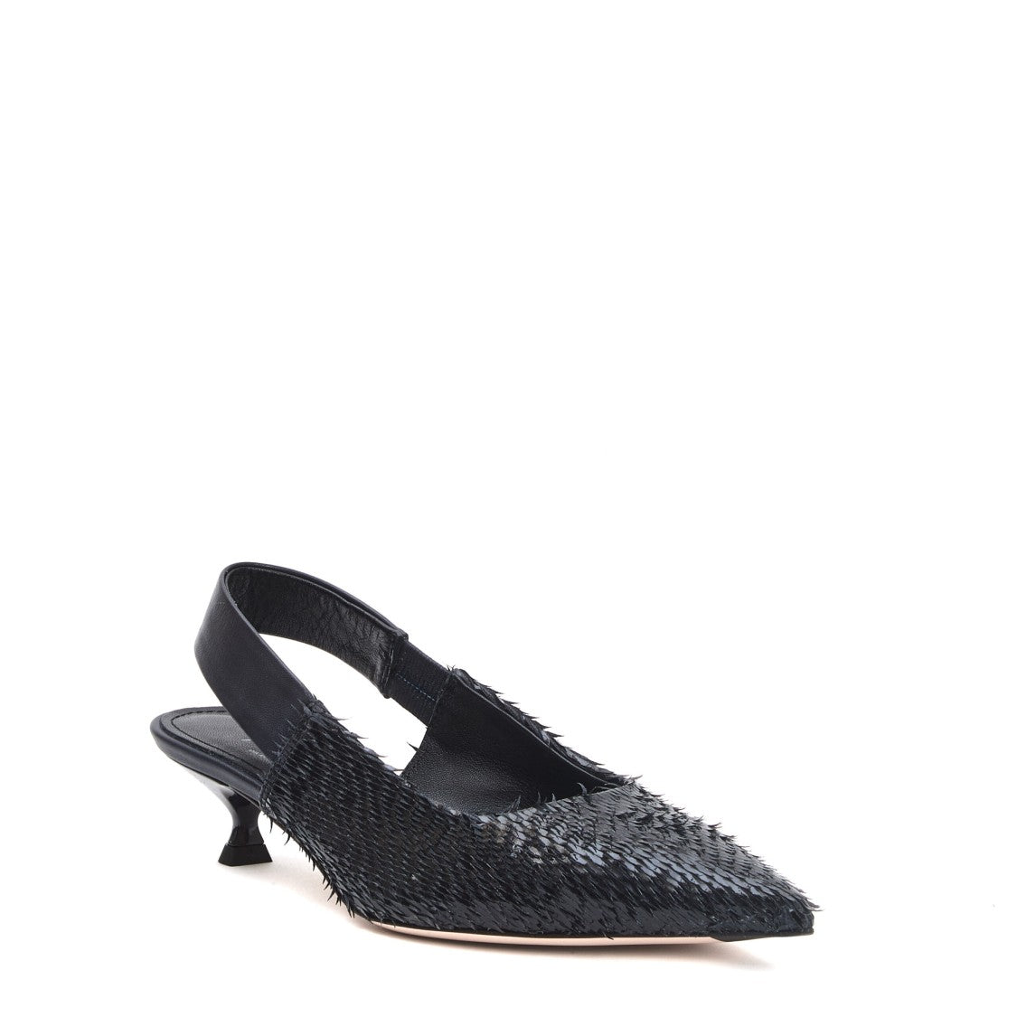 Agl Laser-Cut Navy Leather Slingback Shoes