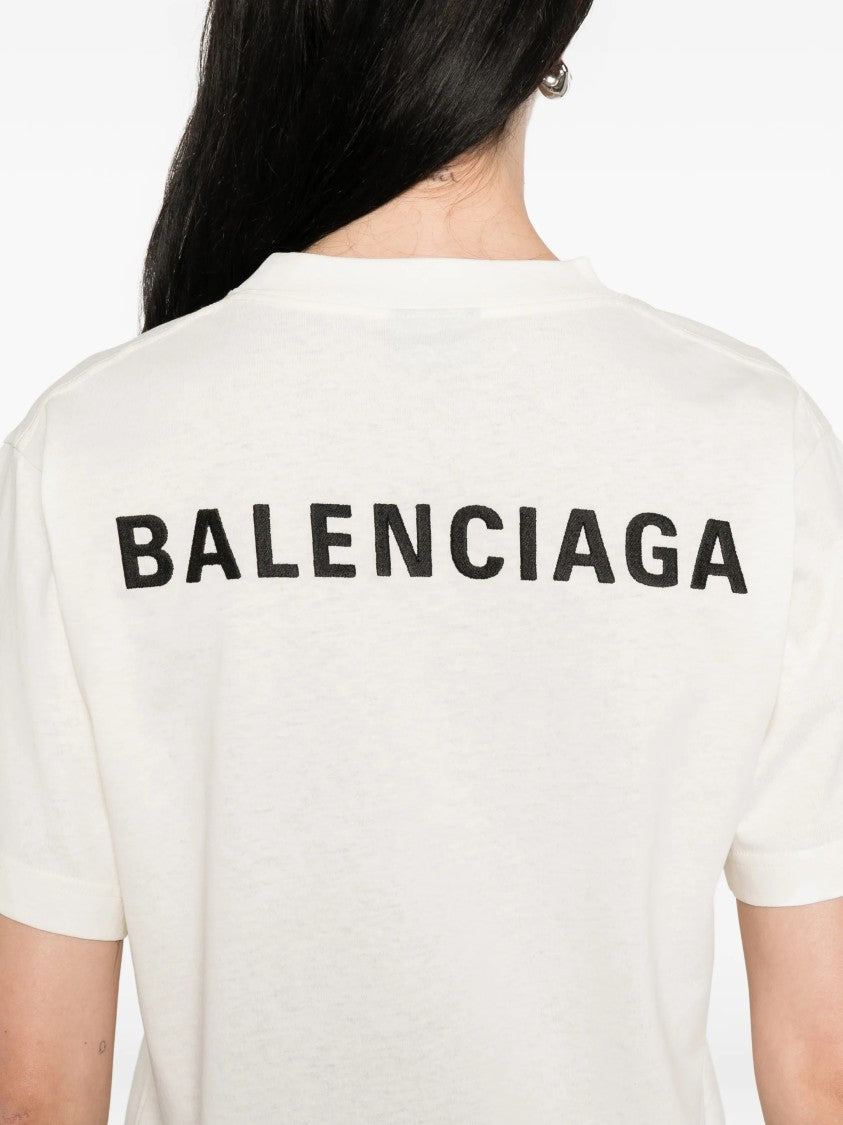 Balenciaga White Medium Fit Boxy Logo T-Shirt
