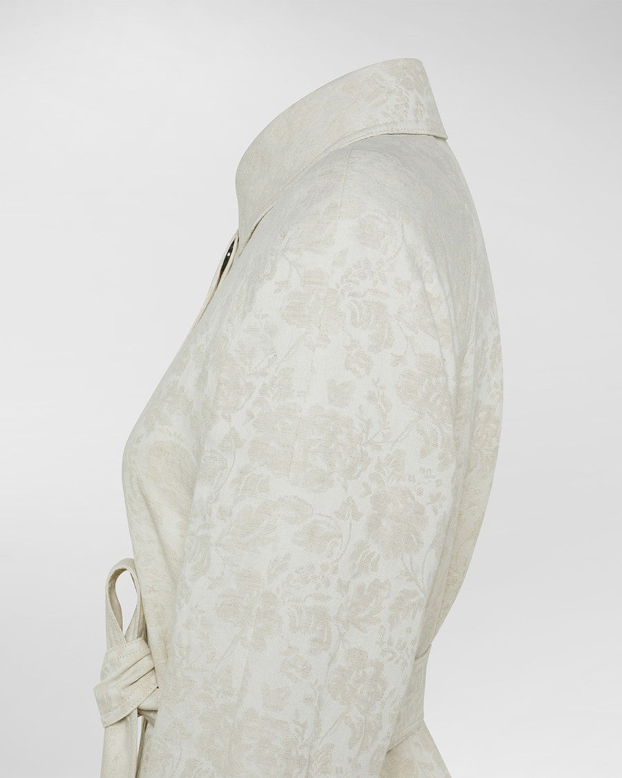 Peuterey Ecru Damask Jacquard Corduroy Trench Coat