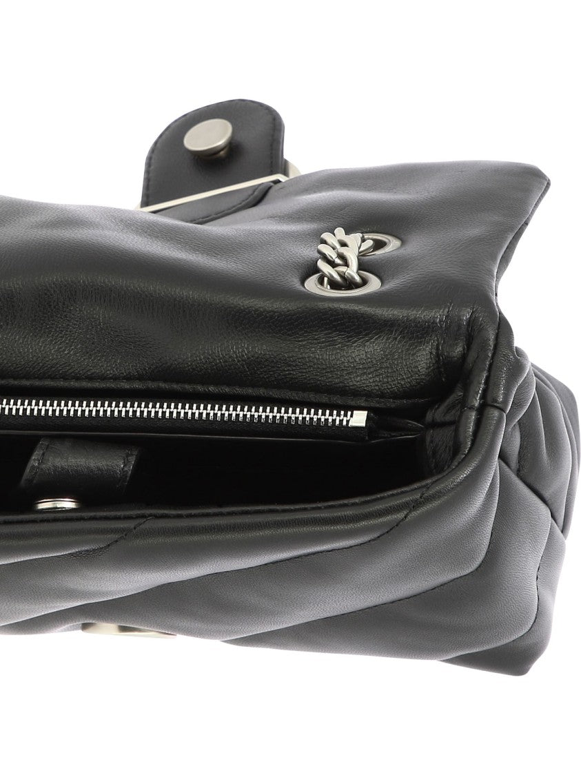 Pinko Quilted Black Crossbody Bag With Silver Chain