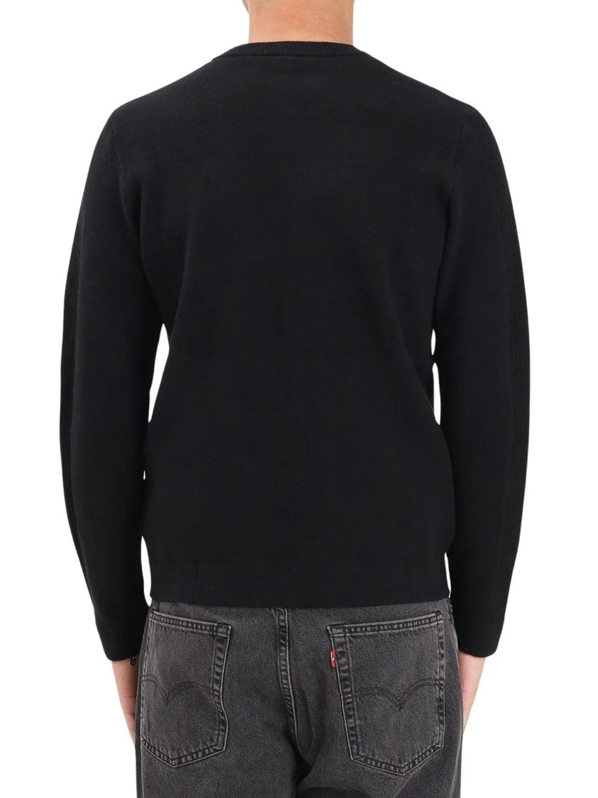 Blauer Black Fitted Logo Print Cotton-Blend Crewneck Sweater