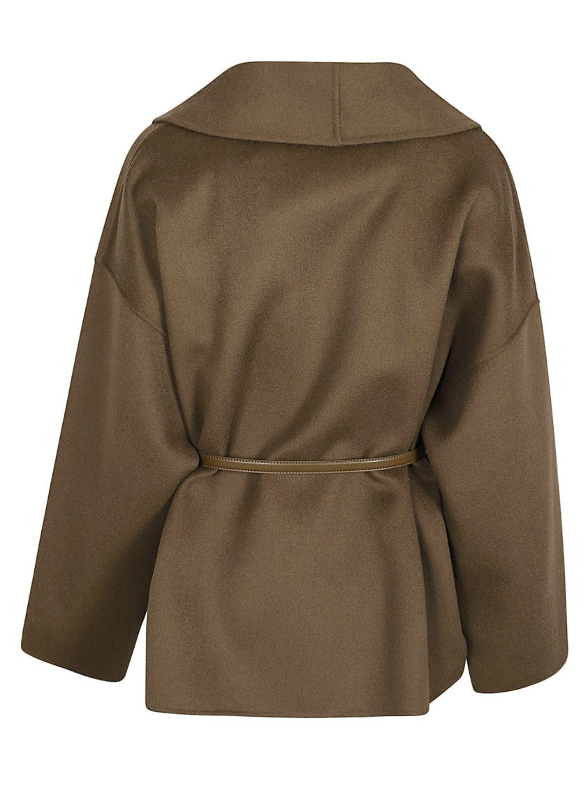Max Mara Wrap-Style Coat With Wide Shawl Collar And Textured Fabric