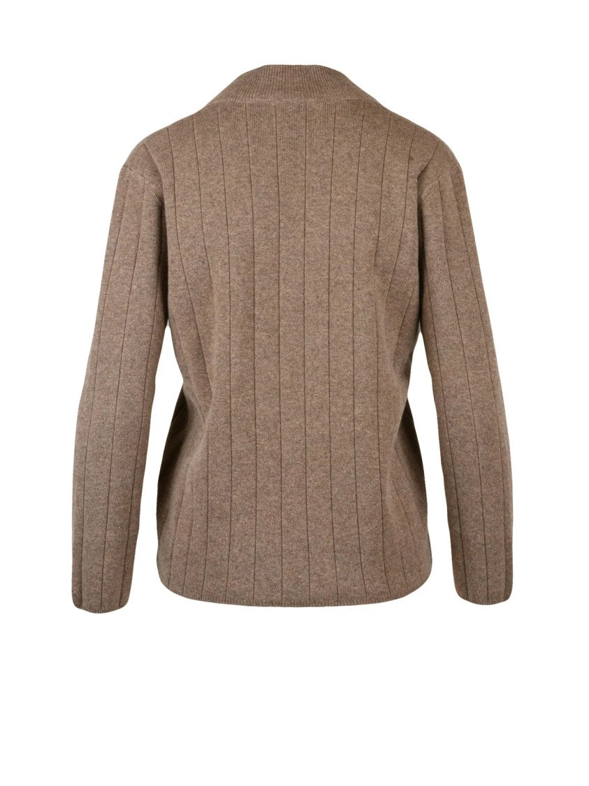 Max Mara V-Neck Cashmere Sweater With Ribbed Knit Texture