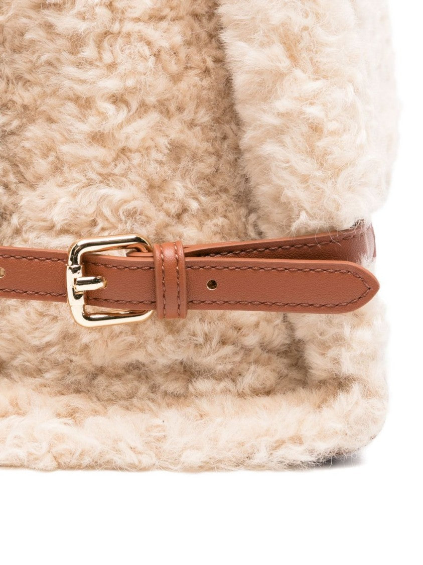 Twin-Set Textured White Shoulder Bag With Leather Base