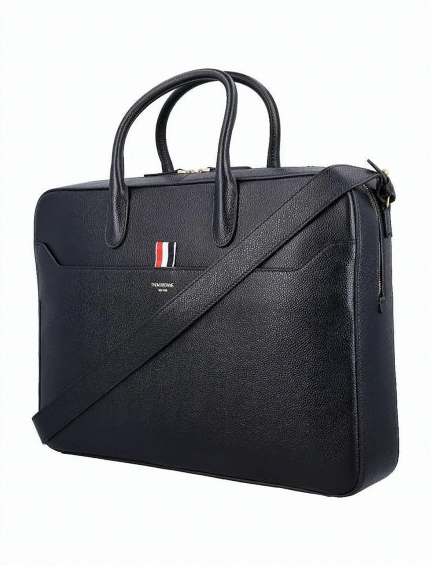 Thom Browne Textured Calf Leather Shoulder Bag With Tri-Color Stripe