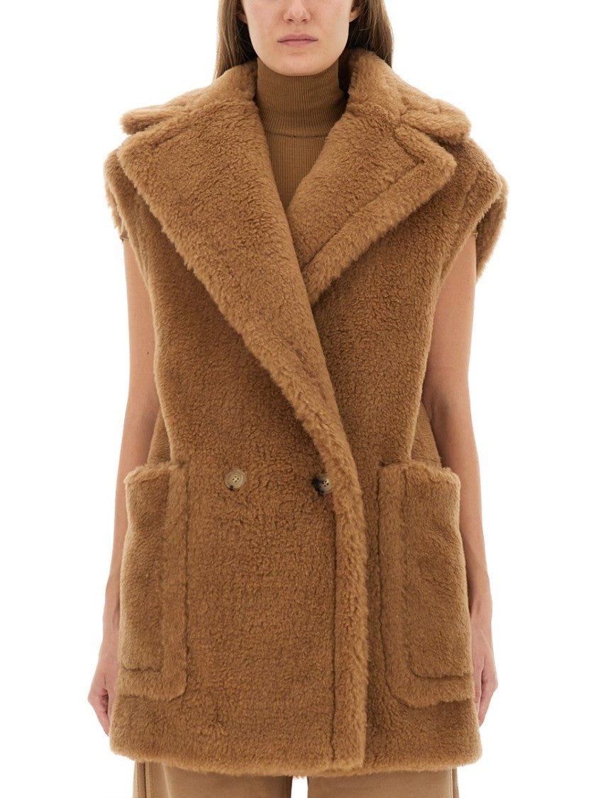 Max Mara Plush Teddy Bear Vest With Wide Lapel And Double-Breasted Closure