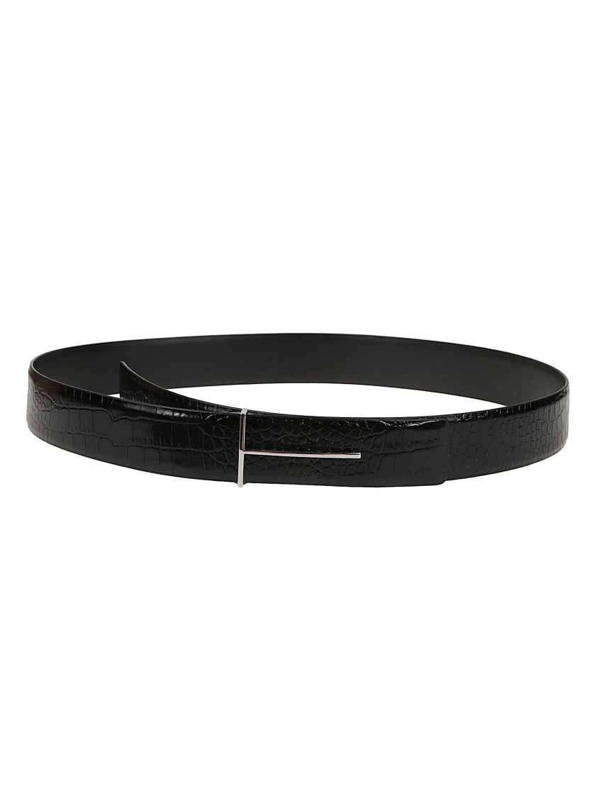 Tom Ford Tumbled Soft Printed Croc Reversible Slim T Belt