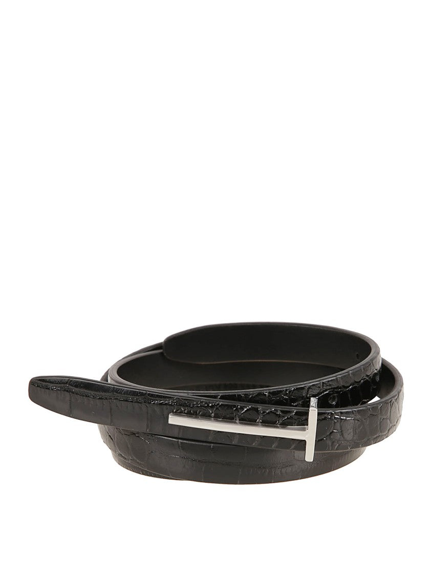 Tom Ford Textured Calfskin Belt With Silver-Tone Buckle