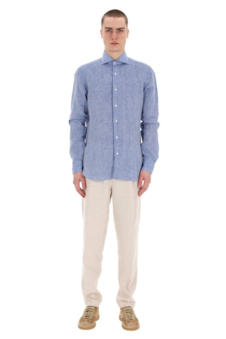 Barba Dandylife Line Solid Linen Tailored Shirt