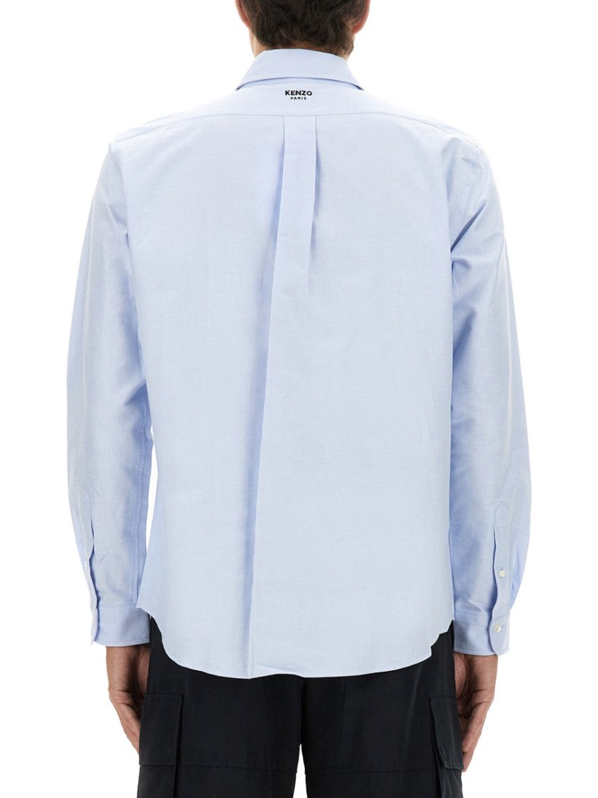 Kenzo Button-Down Cotton Shirt With Embroidered Floral Detail