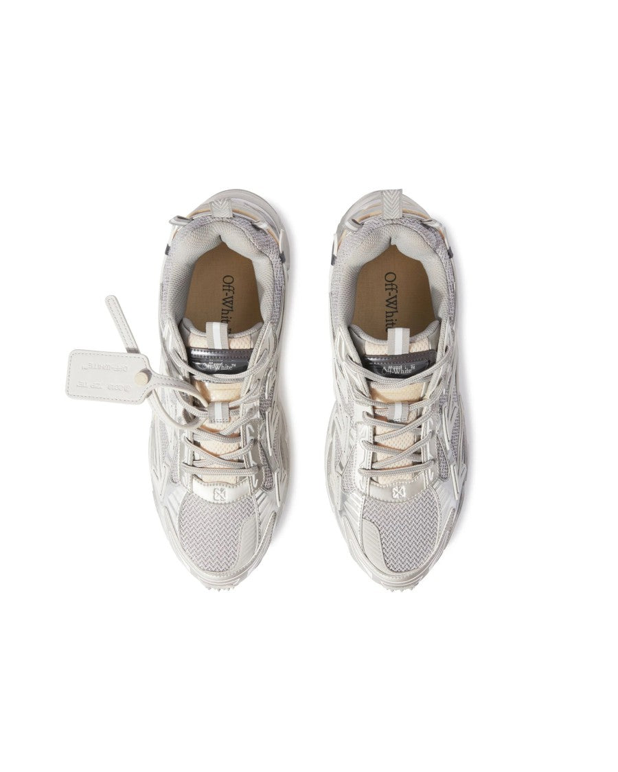 Off-White Light Grey And Silver Sneakers With Mesh