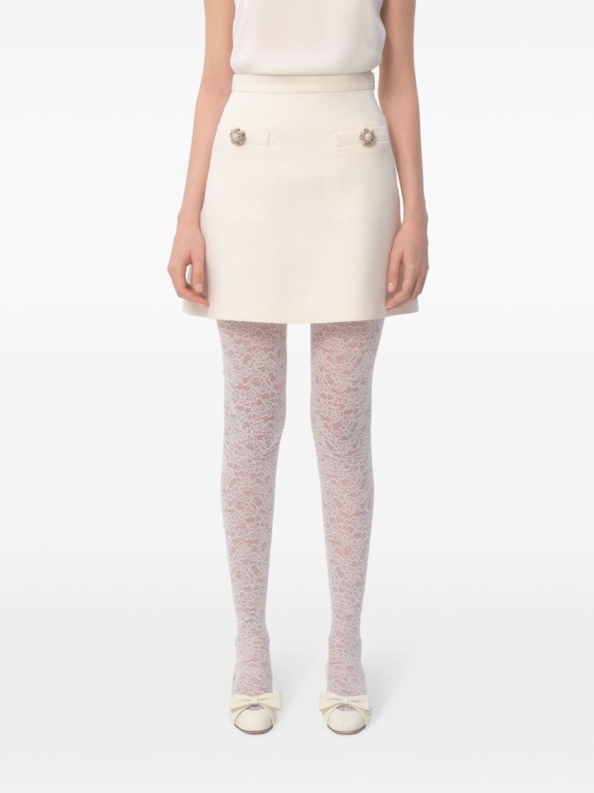 Valentino Flared White Wool-Silk Blend Couture Skirt
