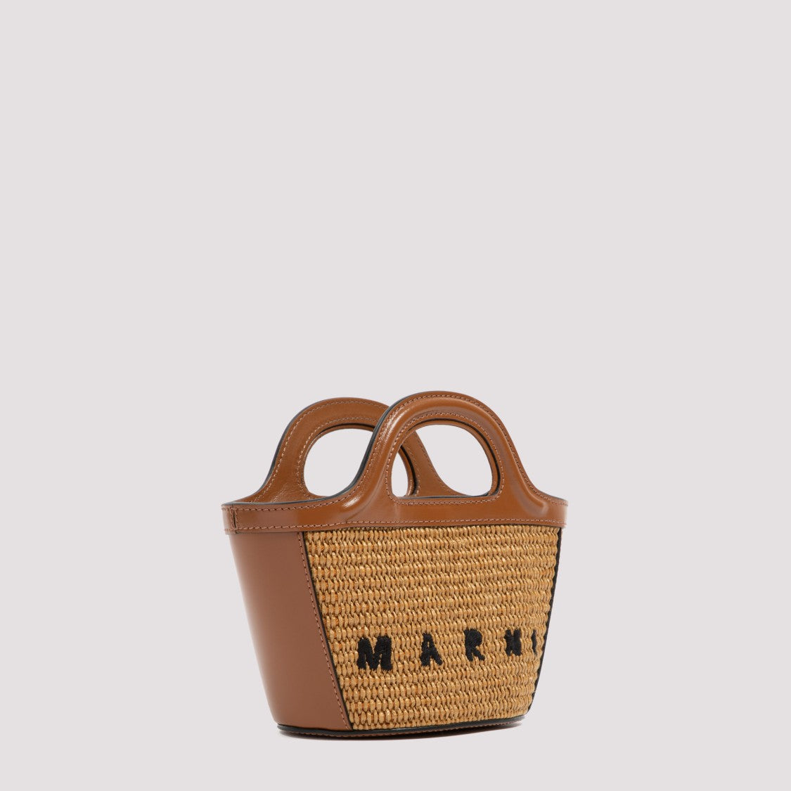 Marni Brown Logo-Embroidered Straw Handbag