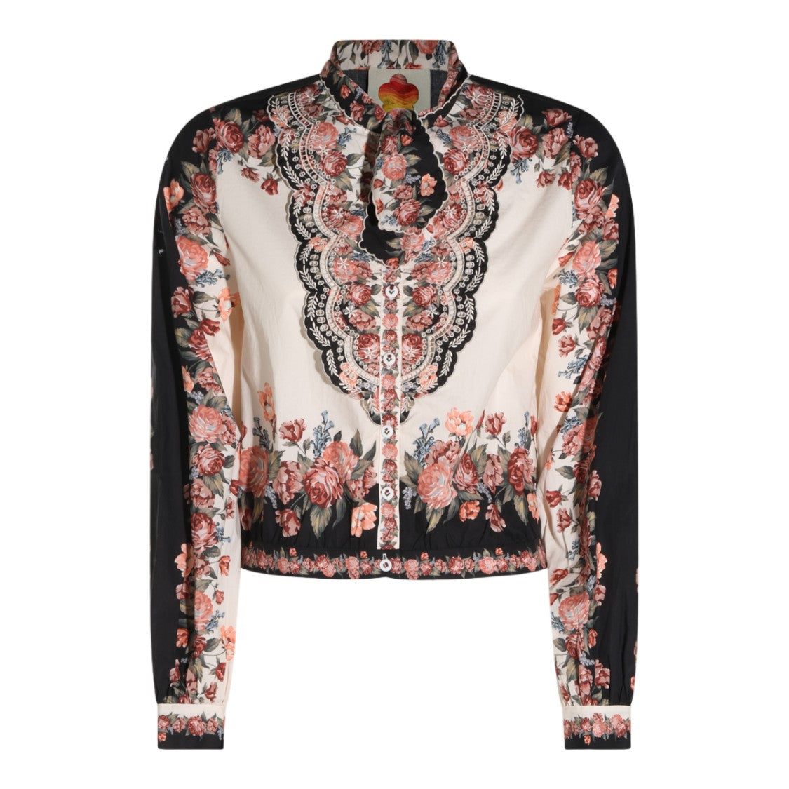 Farm Rio Floral Bow Tie Lace High Neck Shirt