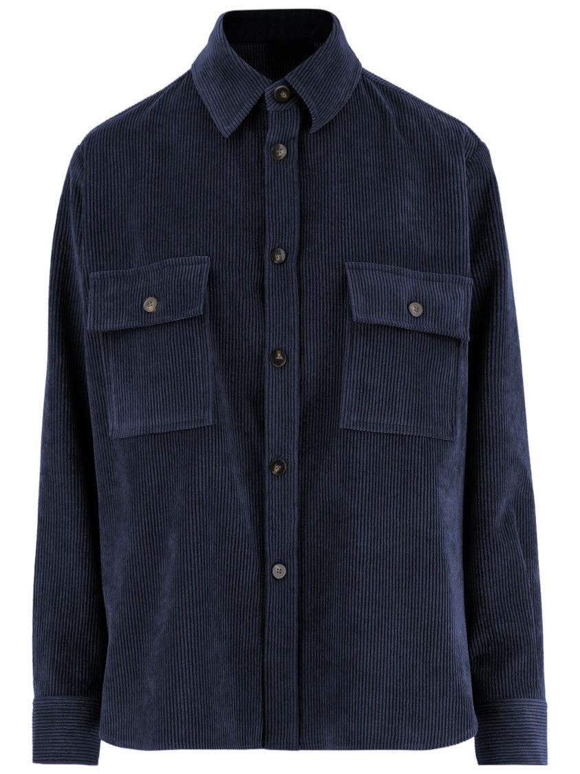 F.It Blue Boxy Corduroy Flap Shirt