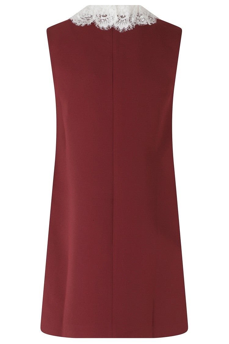 Self-Portrait Burgundy Crepe Lace Collar Mini Dress