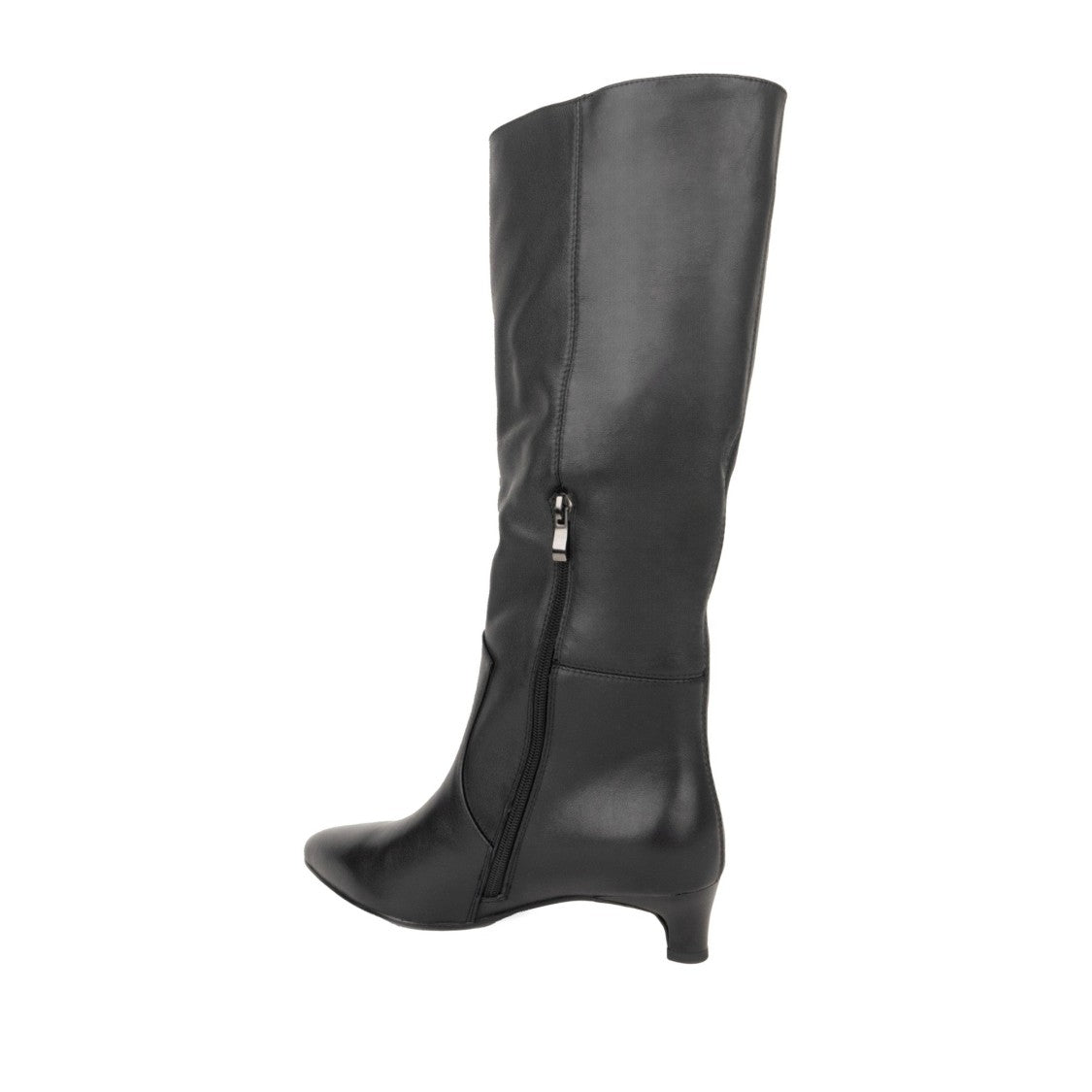 Linda Baumann Black Leather Pointed-Toe Kitten Heel Boots