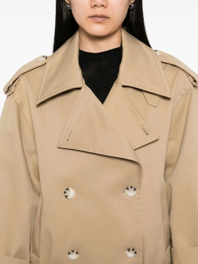 Self-Portrait Double-Breasted Trench Jacket With Oversized Sleeves